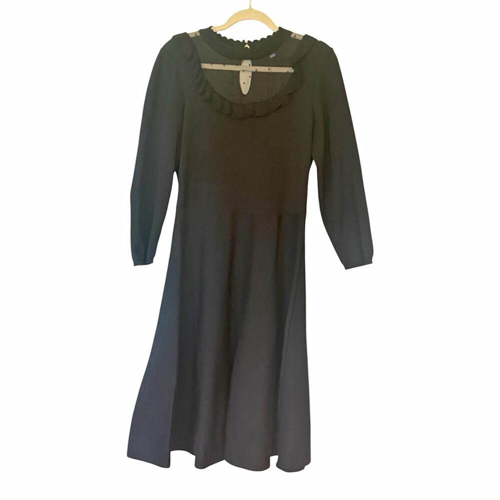 Draper James RSVP Black Swiss Dot Ruffle Sweater Dress NWT